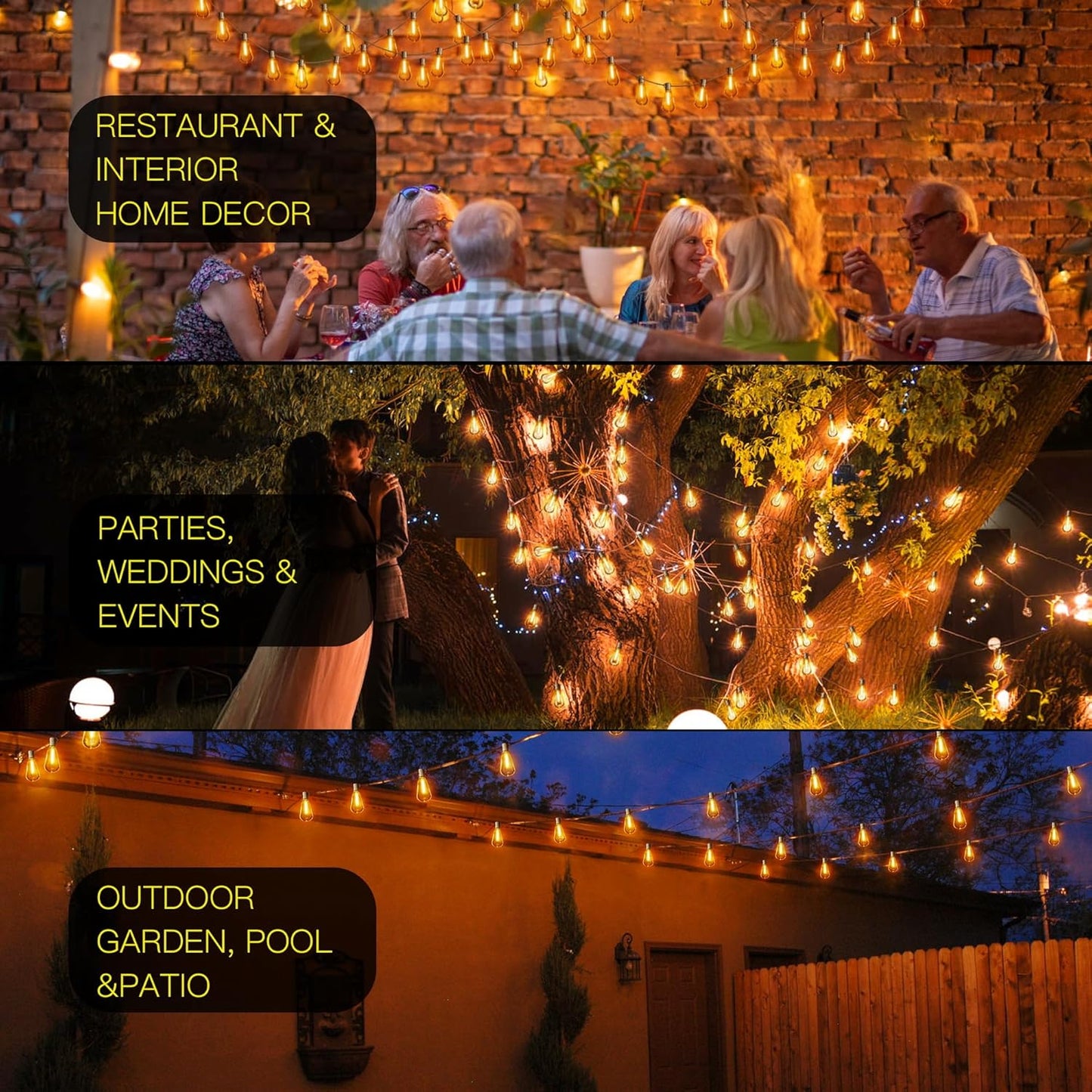 OHLUX 120FT Outdoor String Lights, 62 ST38 Edison LED Bulbs, E12 Base, 2200K Cafe Warm Color