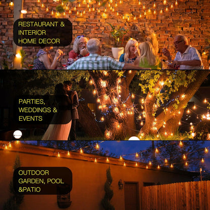 OHLUX 120FT Outdoor String Lights, 62 ST38 Edison LED Bulbs, E12 Base, 2200K Cafe Warm Color