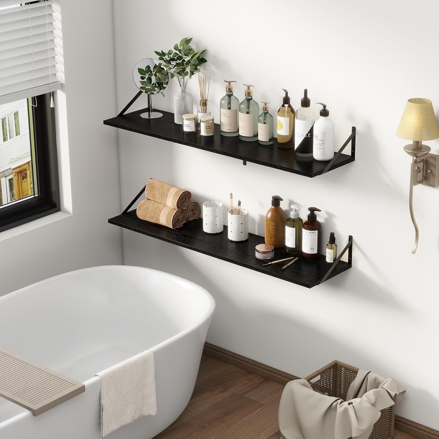 12 Inch Deep Floating Shelves, Black Floating Shelves 48W x 12D, Deep Wall Shelves Bracket Set of