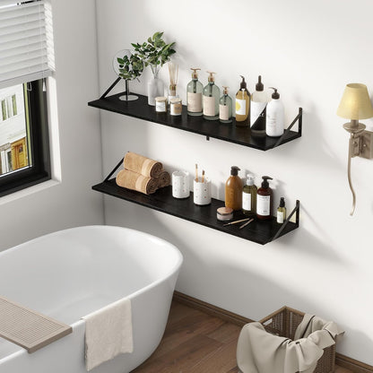 12 Inch Deep Floating Shelves, Black Floating Shelves 48W x 12D, Deep Wall Shelves Bracket Set of