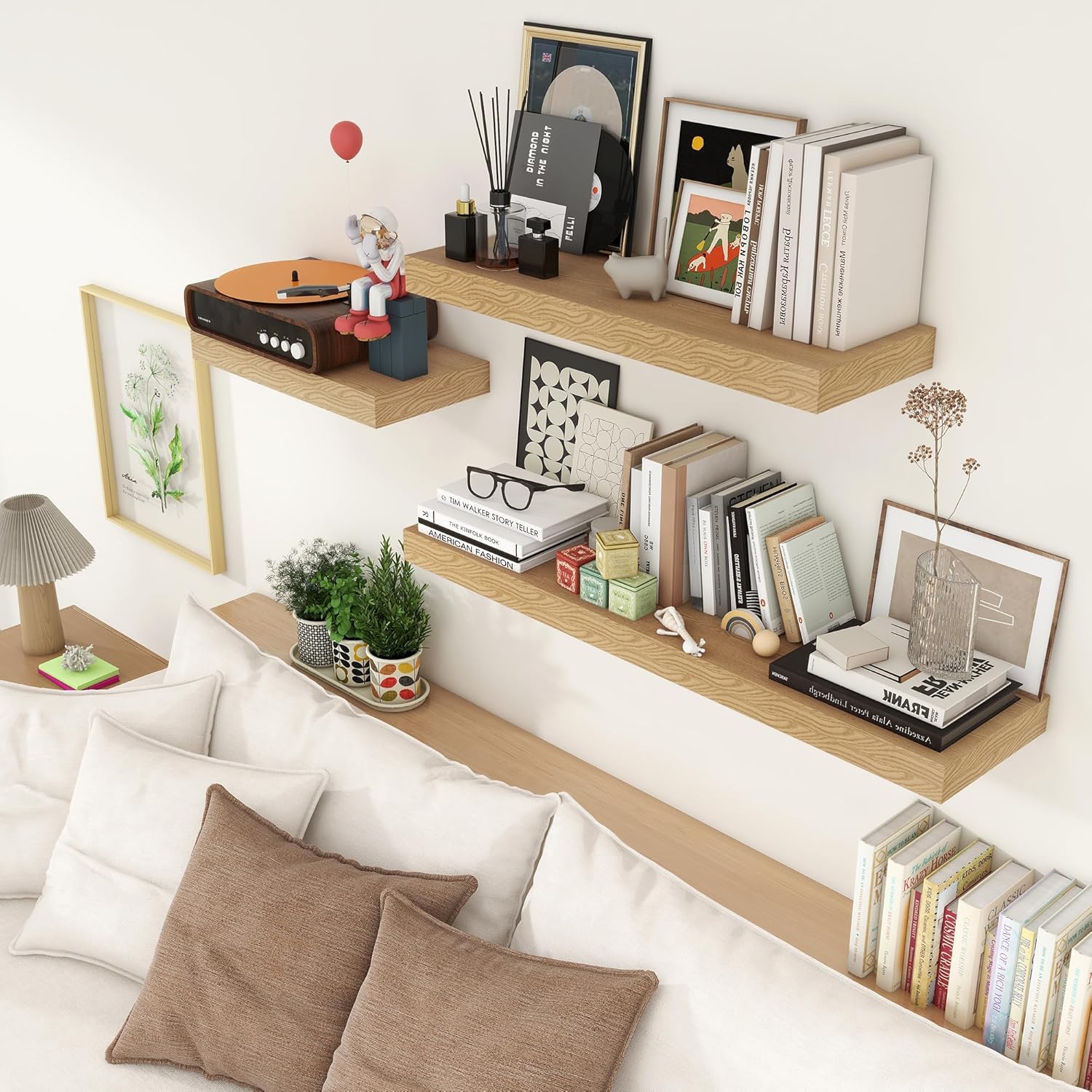Deep Floating Shelves, 12 Inch Deep Rustic Floating Shelves Set of 2, 24 Inch Large Oak Wood Wall