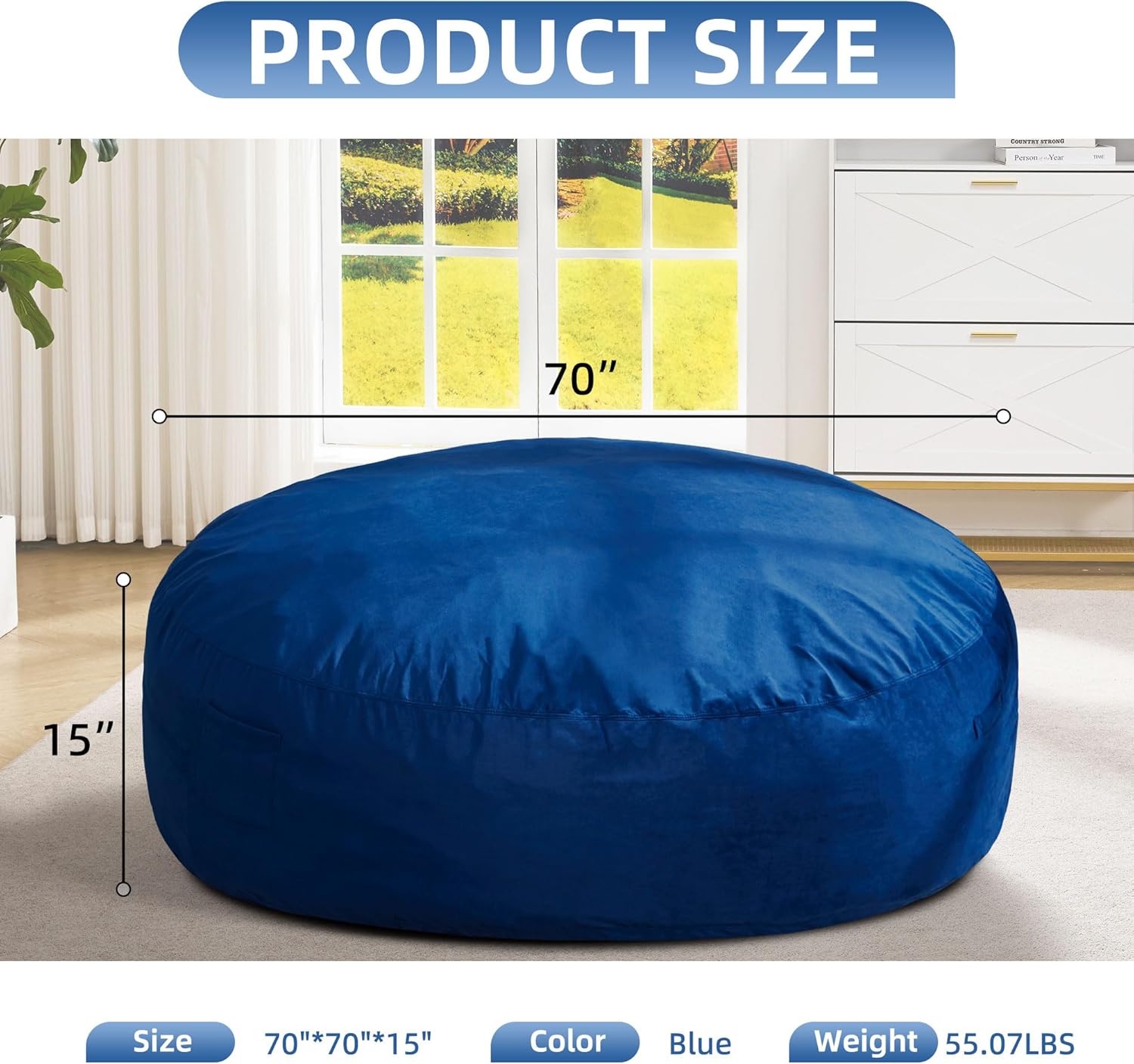 Hobestluk 6FT Bean Bag Chair Bean Bag Chairs for Adults Giant Bean Chairs with Velvet Cover, Memory