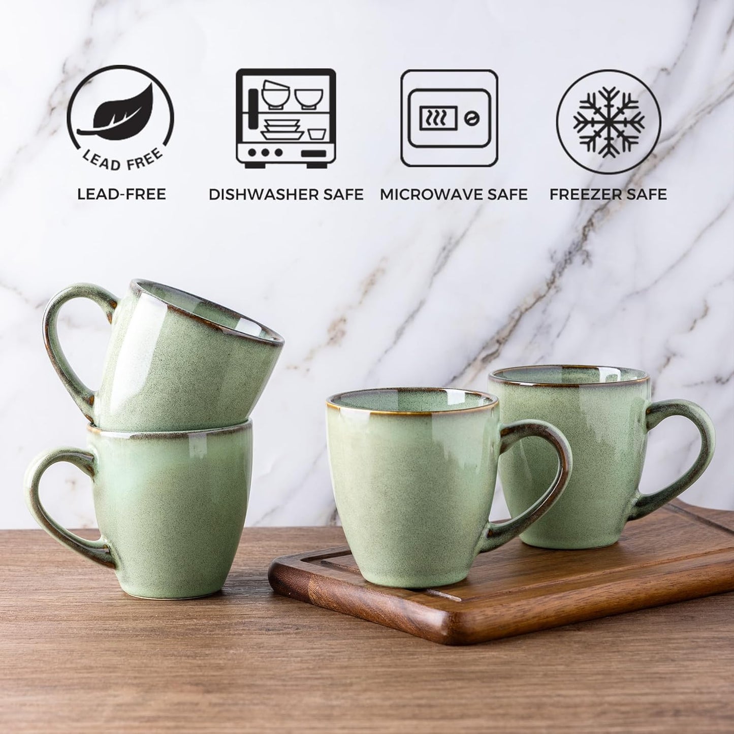 GBHOME Ceramic Coffee Mugs Set of 6, 12oz Stoneware Coffee Mugs Set For Dad Mom Women MEN, Light