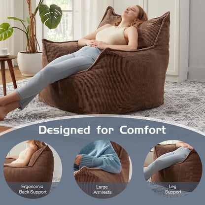 Giant Bean Bag Chair Sofa for Adults Teens, Comfy Corduroy Large Bean Bag Chairs with Armrests for