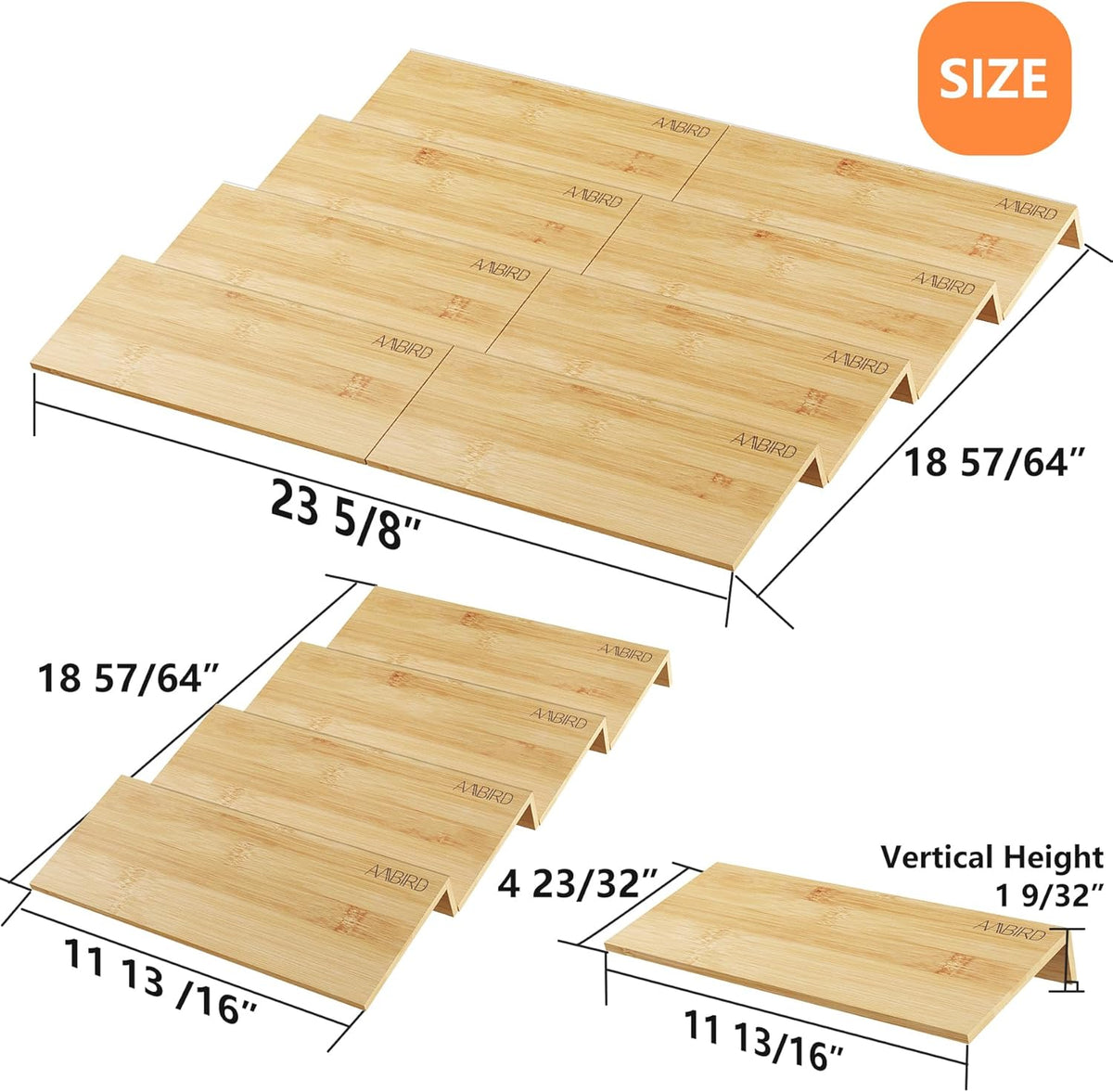 AMBIRD Bamboo Spice Drawer Organizer with Non-slip Mat,4 Tier - 2 Set Jar Spice Rack Tray From