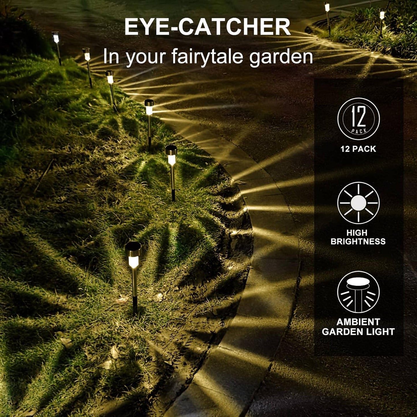 Solar Lights Outdoor Waterproof, Stainless Steel LED Landscape Lighting, Solar Garden Lights Solar