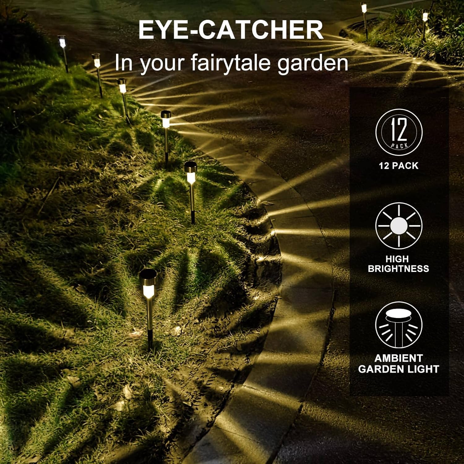Solar Lights Outdoor Waterproof, Stainless Steel LED Landscape Lighting, Solar Garden Lights Solar