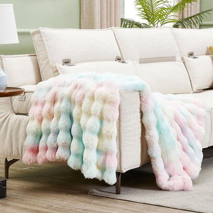 DREAMNINE Decorative Colorful Soft Thick Faux Fur Throw Blanket for Kids Girl Women 50" x