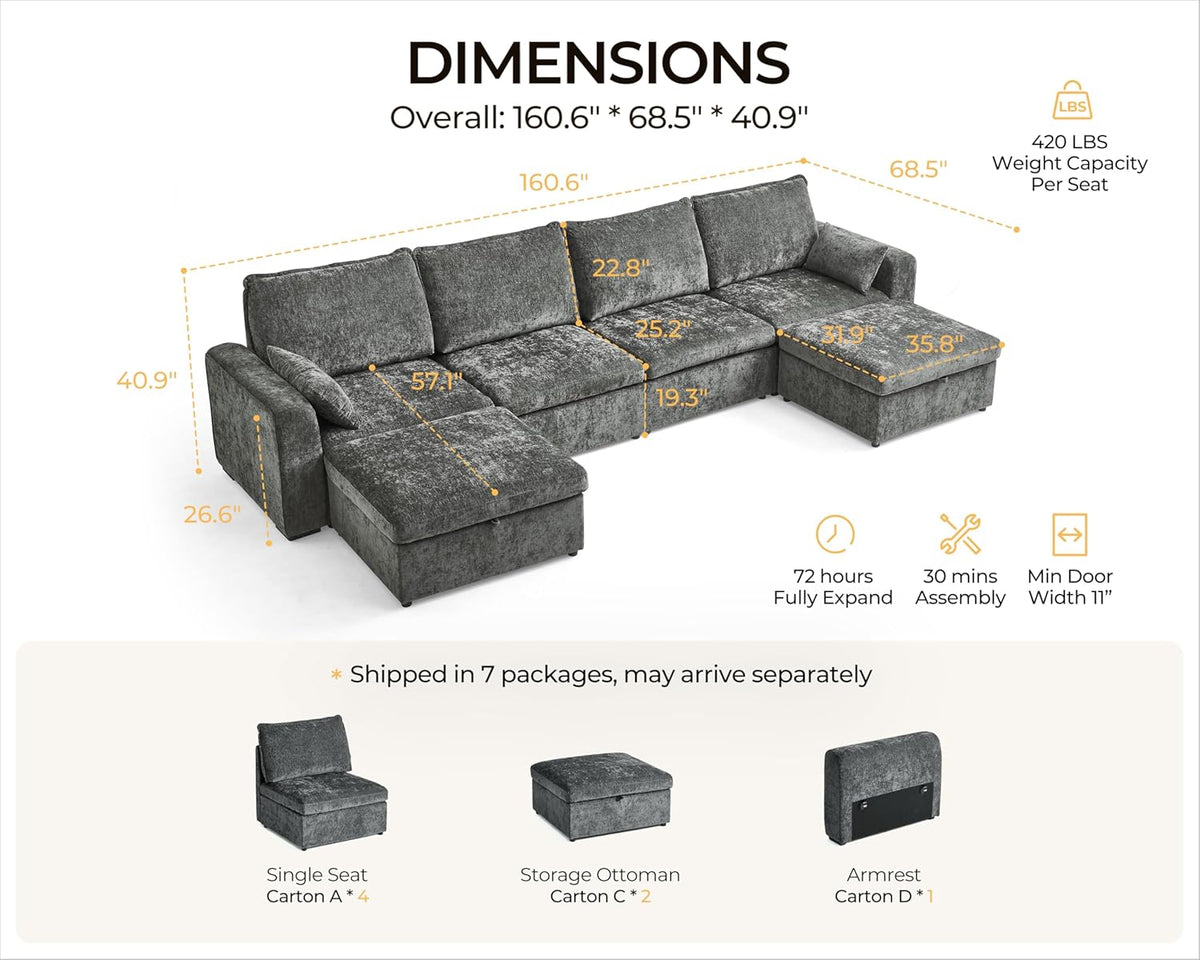 Oversized Modular Sofa Comfy Cloud Couch with Storage, Extra Deep Plush Sectional Sofa Set for