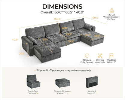 Oversized Modular Sofa Comfy Cloud Couch with Storage, Extra Deep Plush Sectional Sofa Set for