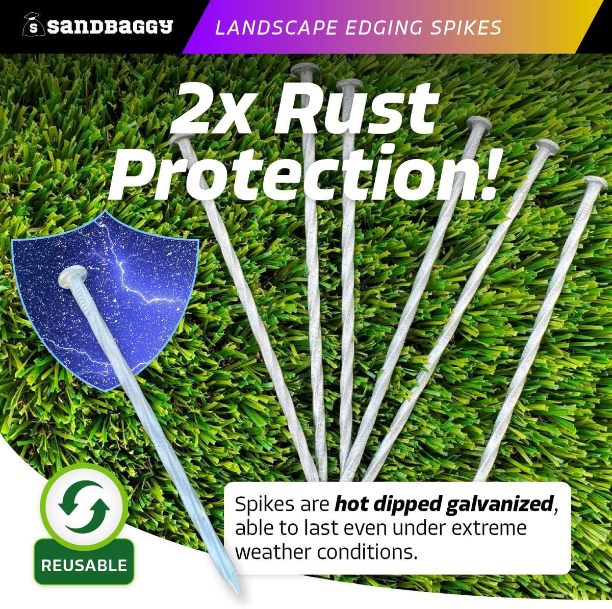 Sandbaggy 6 inch Galvanized Landscape Edging Spikes - Spiral Landscape Nails - 7 Gauge Steel