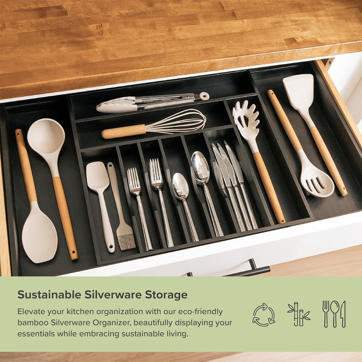 Premium Silverware, Flatware and Utensil Organizer for Kitchen Drawers, Food-Safe Contract Grade