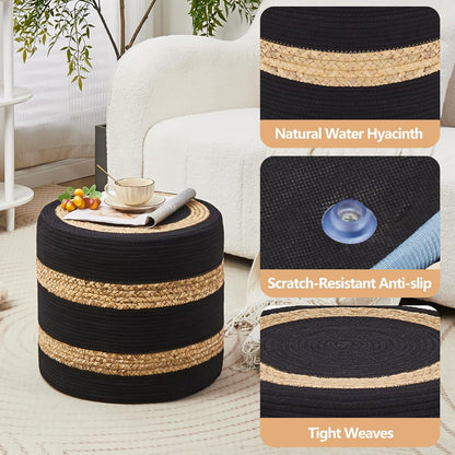 Wimarsbon 18'' Ottoman Pouf, Natural Braided Poof, Rustic Handweave Lounge Pouffe, Boho Footrest