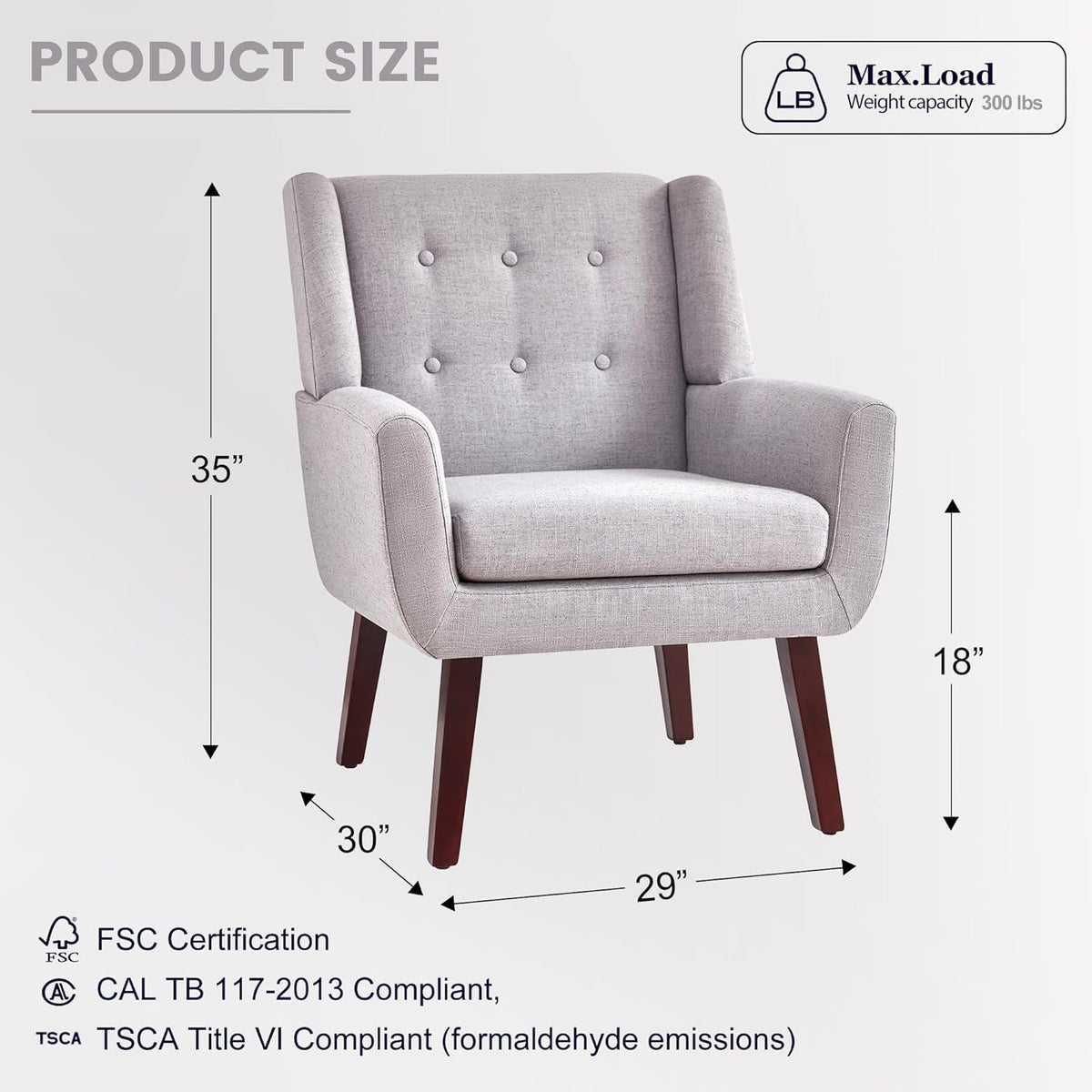 HUIMO Button-Tufted Accent Chairs Set of 2,Upholstered Reading Living Room Chair,Mid Century Modern