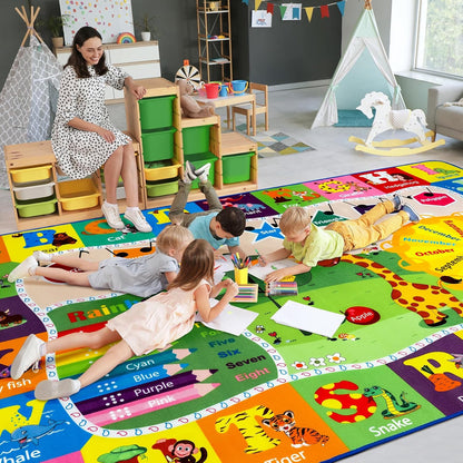 9x12 Washable Area Rug, Educational and Fun Kids Rug for Classroom Playroom Living Room Bedroom