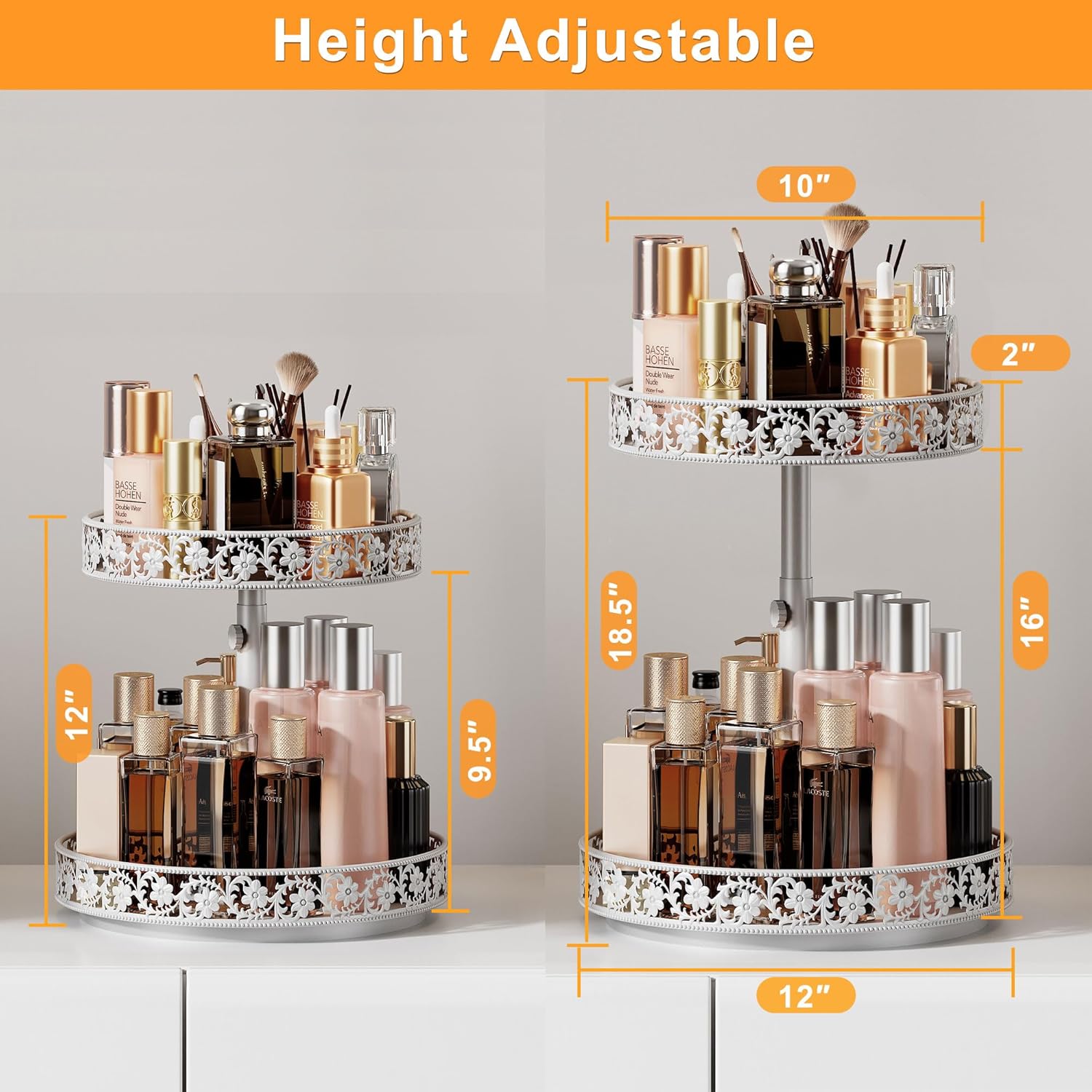 2 Tier Lazy Susan Organizer Turntable Adjustable,12 Inch Two Tier Lazy Susan Metal Easy Assembly