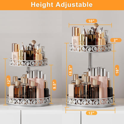 2 Tier Lazy Susan Organizer Turntable Adjustable,12 Inch Two Tier Lazy Susan Metal Easy Assembly