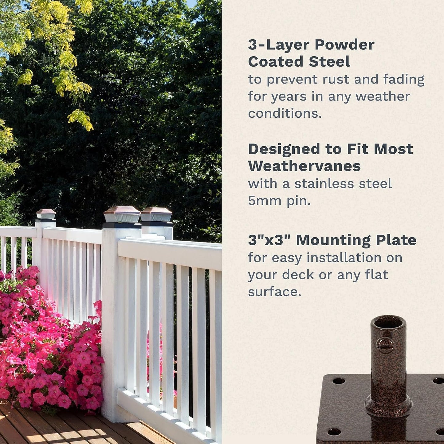 EZ Vane Birdhouse Weathervane — Deck Mount, Wind Cups, Antique Copper Finish, Steel with Durable