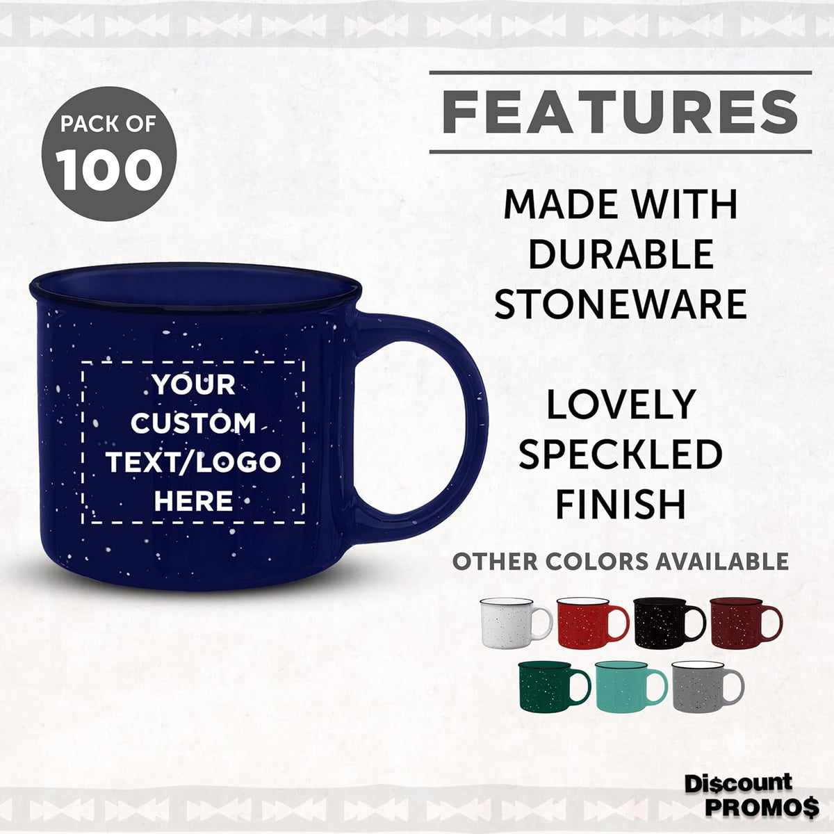 DISCOUNT PROMOS Custom Ceramic Campfire Coffee Mugs 13 oz. Set of 100, Personalized Bulk Pack