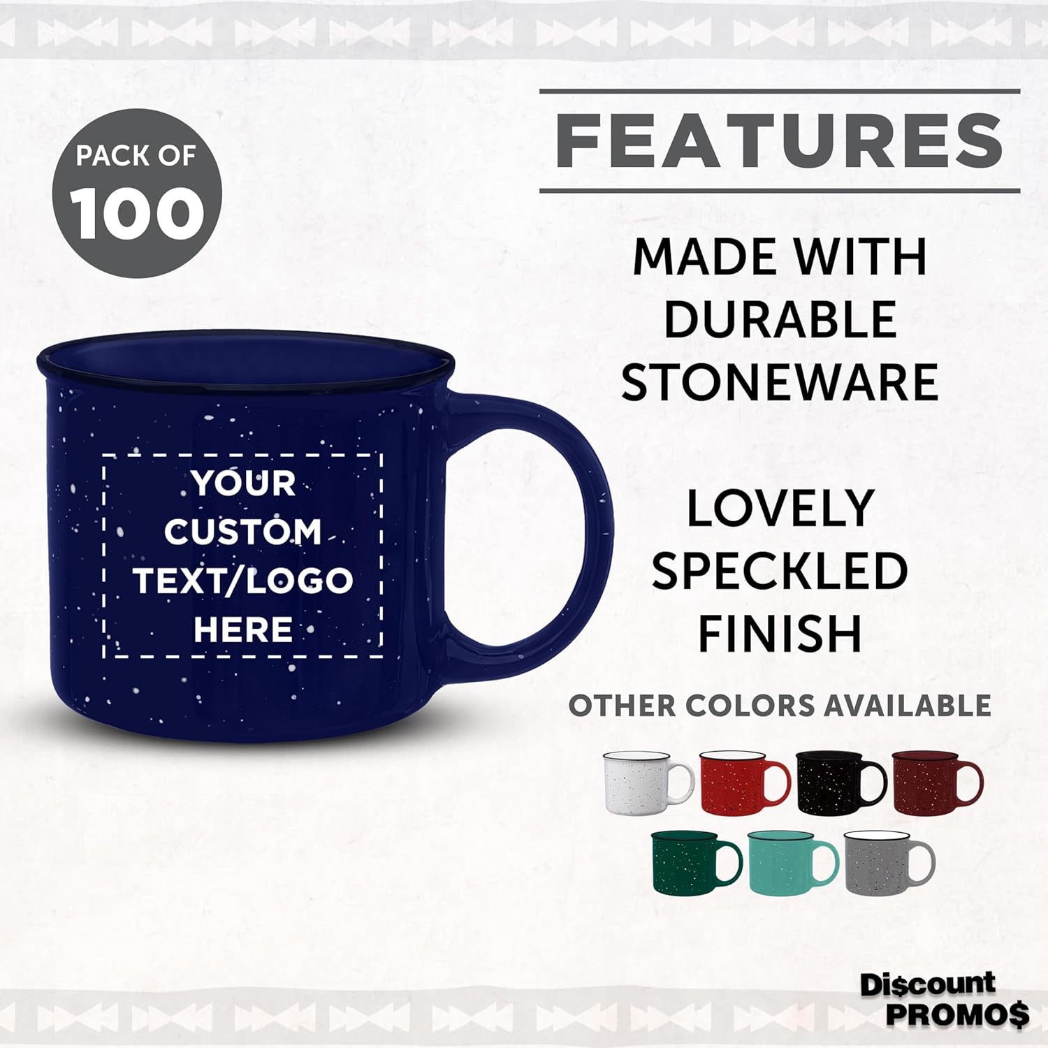 DISCOUNT PROMOS Custom Ceramic Campfire Coffee Mugs 13 oz. Set of 100, Personalized Bulk Pack