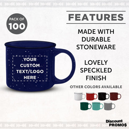 DISCOUNT PROMOS Custom Ceramic Campfire Coffee Mugs 13 oz. Set of 100, Personalized Bulk Pack