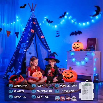 JMEXSUSS 33ft 100 LED Blue Christmas Tree Lights, Battery Operated Christmas Lights with 8 Modes