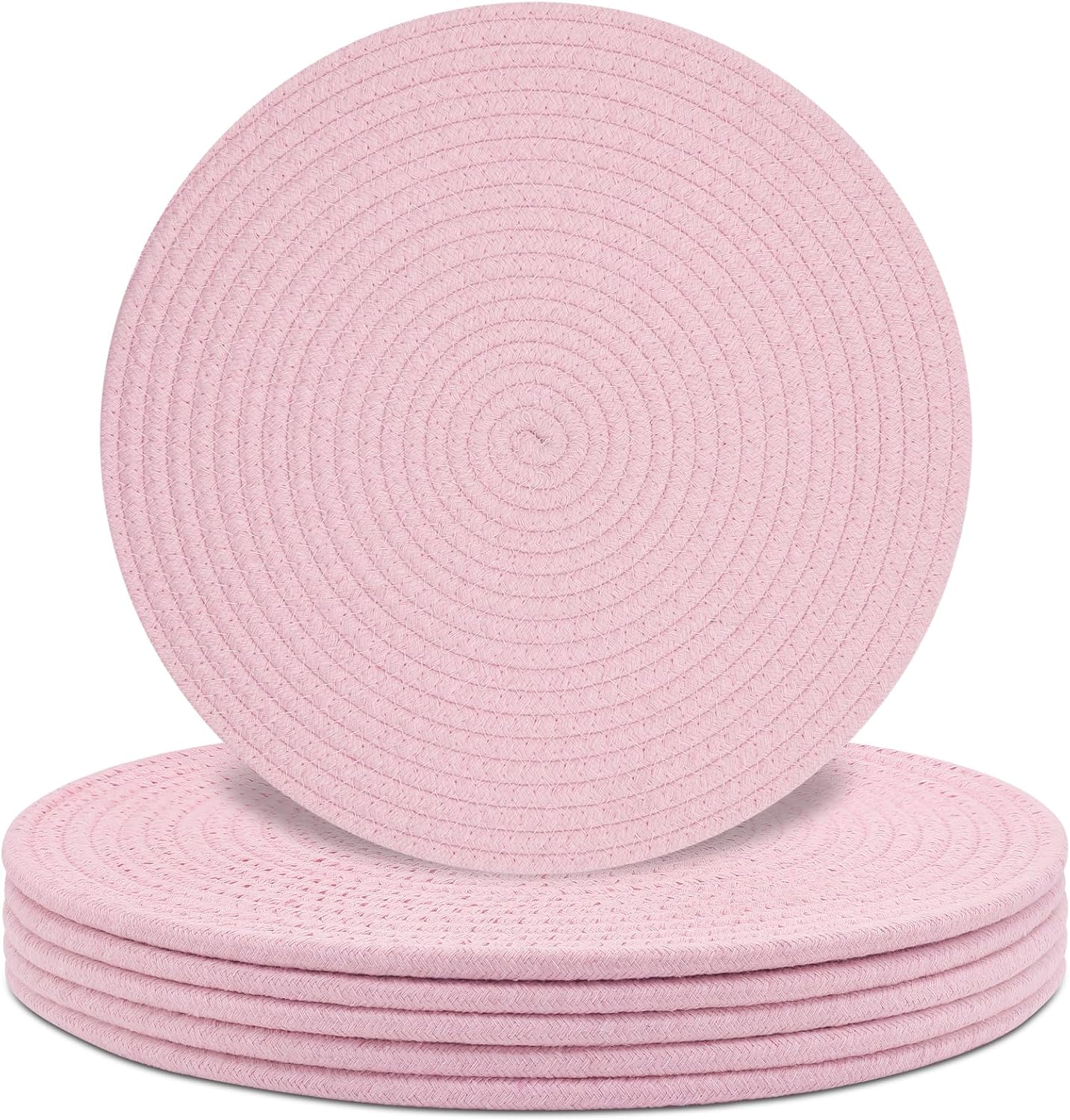 Round Placemats Set of 6, Cotton Rope Woven Table Mats, Hot Pads for Kitchen, Non Slip Heat