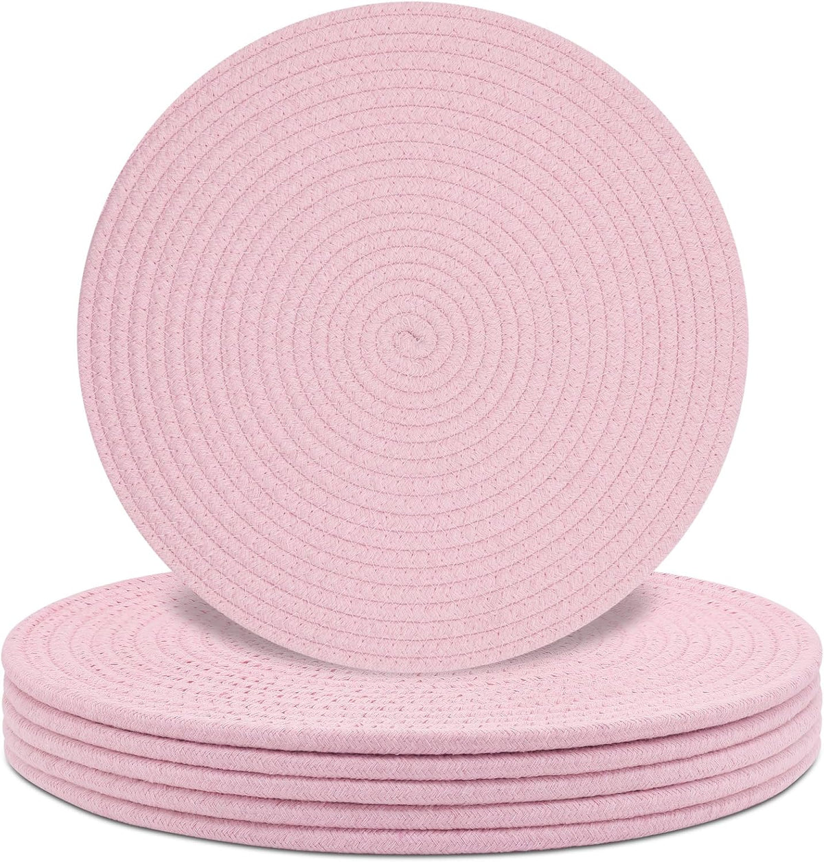Round Placemats Set of 6, Cotton Rope Woven Table Mats, Hot Pads for Kitchen, Non Slip Heat
