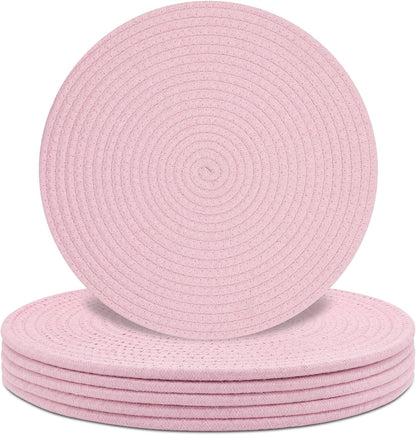 Round Placemats Set of 6, Cotton Rope Woven Table Mats, Hot Pads for Kitchen, Non Slip Heat