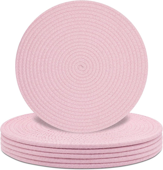 Round Placemats Set of 6, Cotton Rope Woven Table Mats, Hot Pads for Kitchen, Non Slip Heat