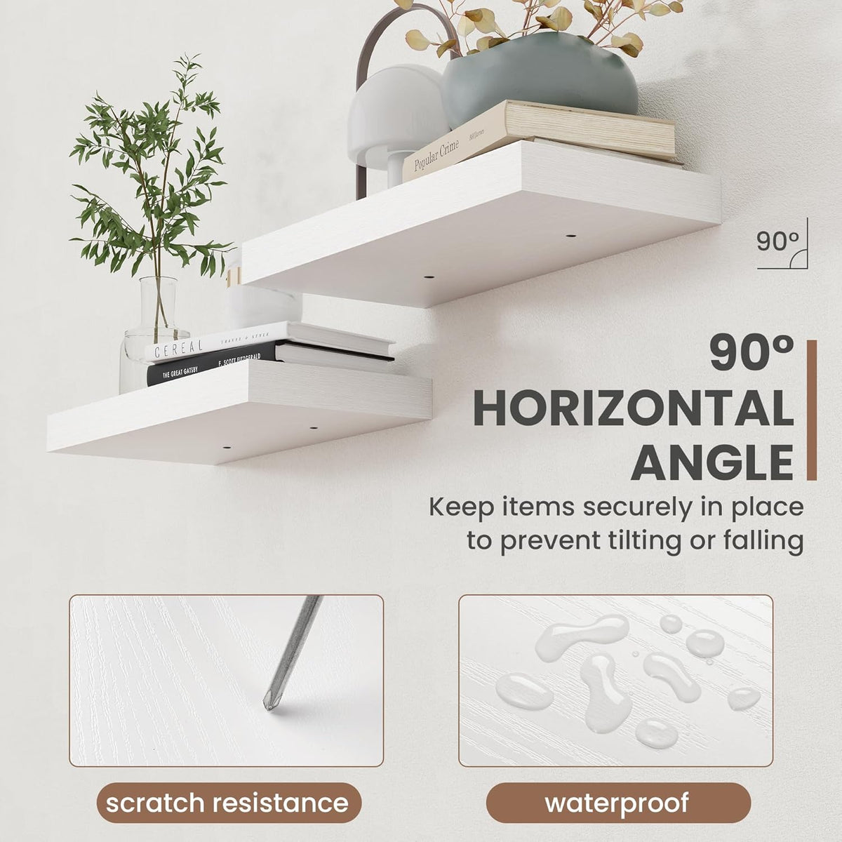 36 Inch Floating Shelves, 8 Inch Deep Floating Shelves for Wall, Hanging Shelf with Invisible