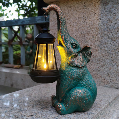 JOYBEE Garden Statues Elephant with Solar Lantern Outdoor Decor-Elephant Solar Figurines Lights