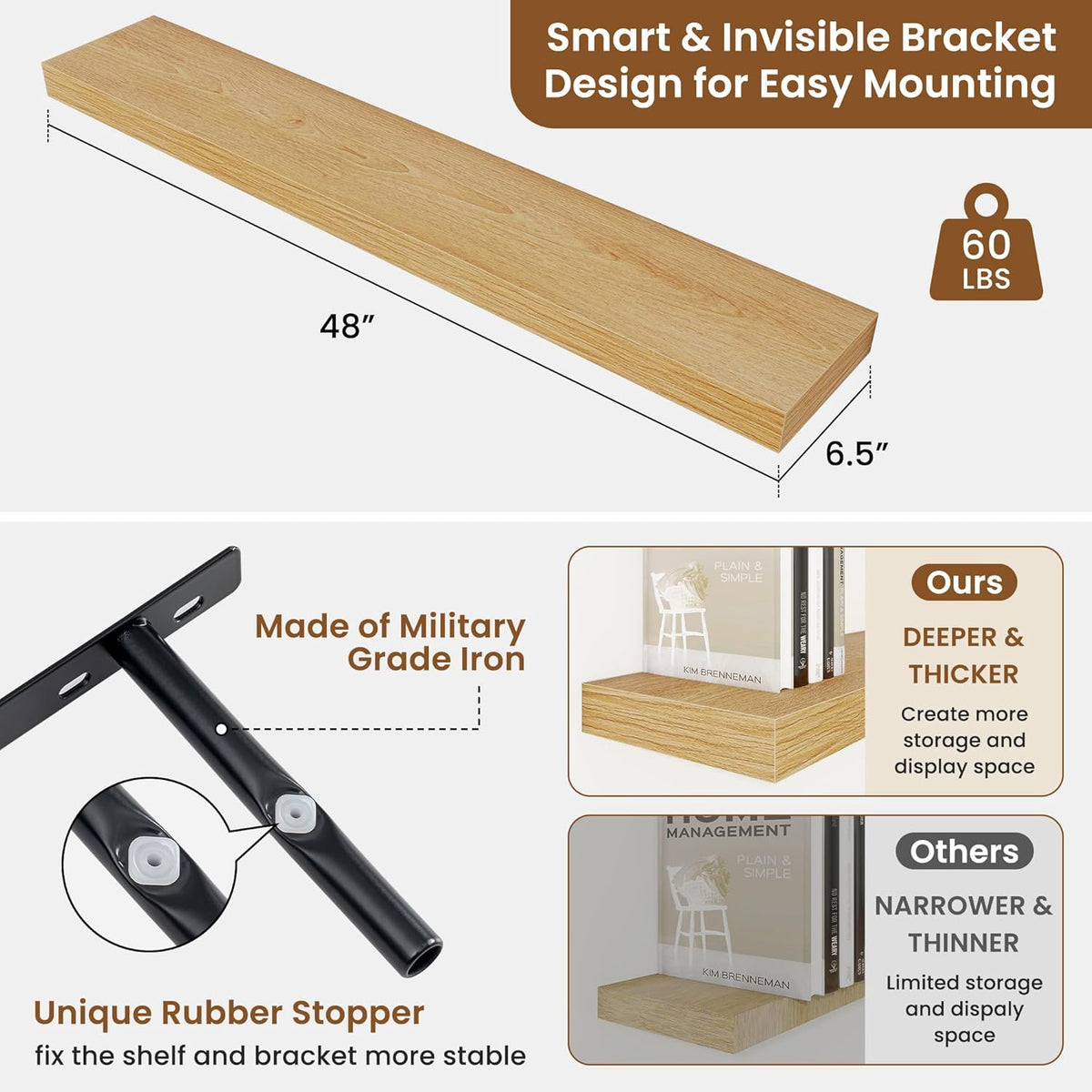 fuqing Floating Shelves for Wall, Bathroom Shelf Wall Mounted for Storage, Shelves with Invisible