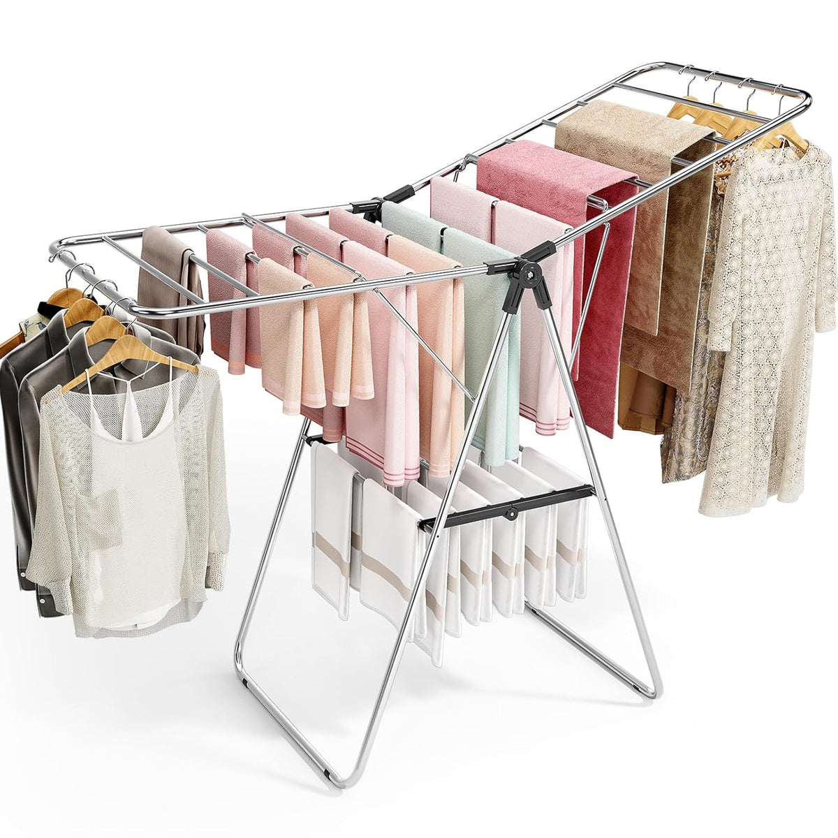 APEXCHASER Clothes Drying Rack, Drying Rack Clothing with Height-Adjustable, Foldable Gullwings