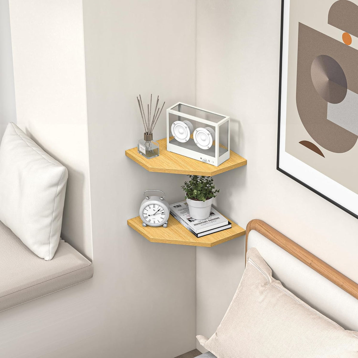 Corner Shelf Wall Mount, Corner Floating Shelves, Set of 4 Corner Wall Shelf Organizer, Rustic Wood