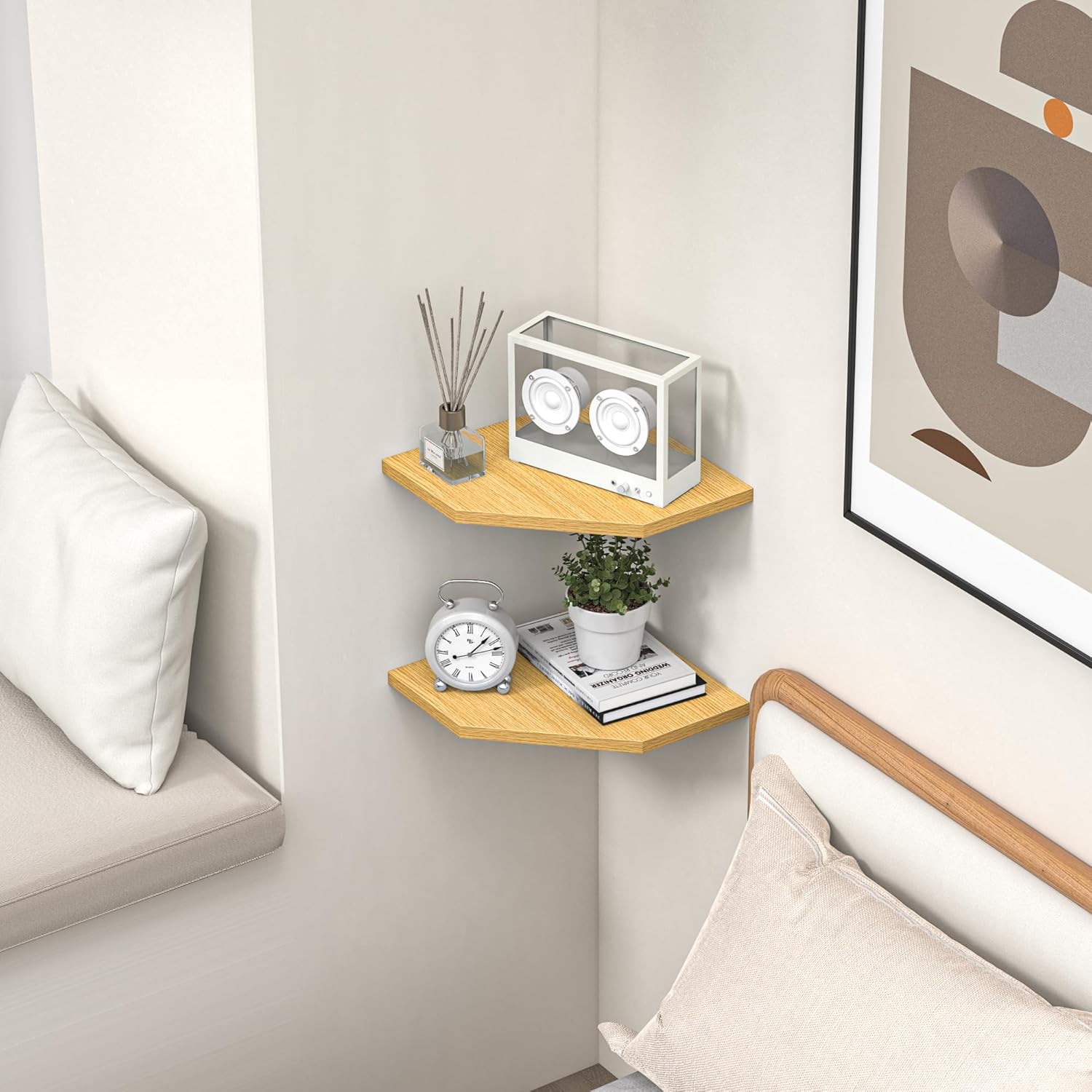 Corner Shelf Wall Mount, Corner Floating Shelves, Set of 4 Corner Wall Shelf Organizer, Rustic Wood