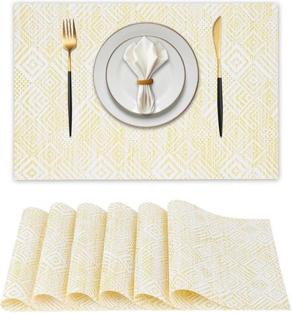 Vinyl Plastic Placemats Set of 6 Washable Heat Resistant Non-Slip Elegant Indoor Outdoor Kitchen