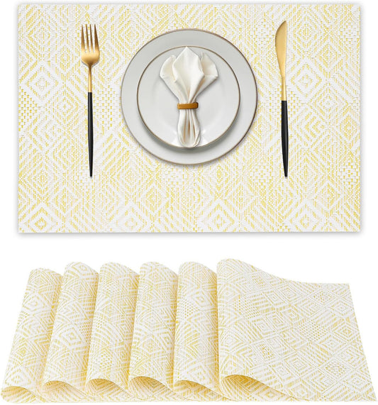 Vinyl Plastic Placemats Set of 6 Washable Heat Resistant Non-Slip Elegant Indoor Outdoor Kitchen