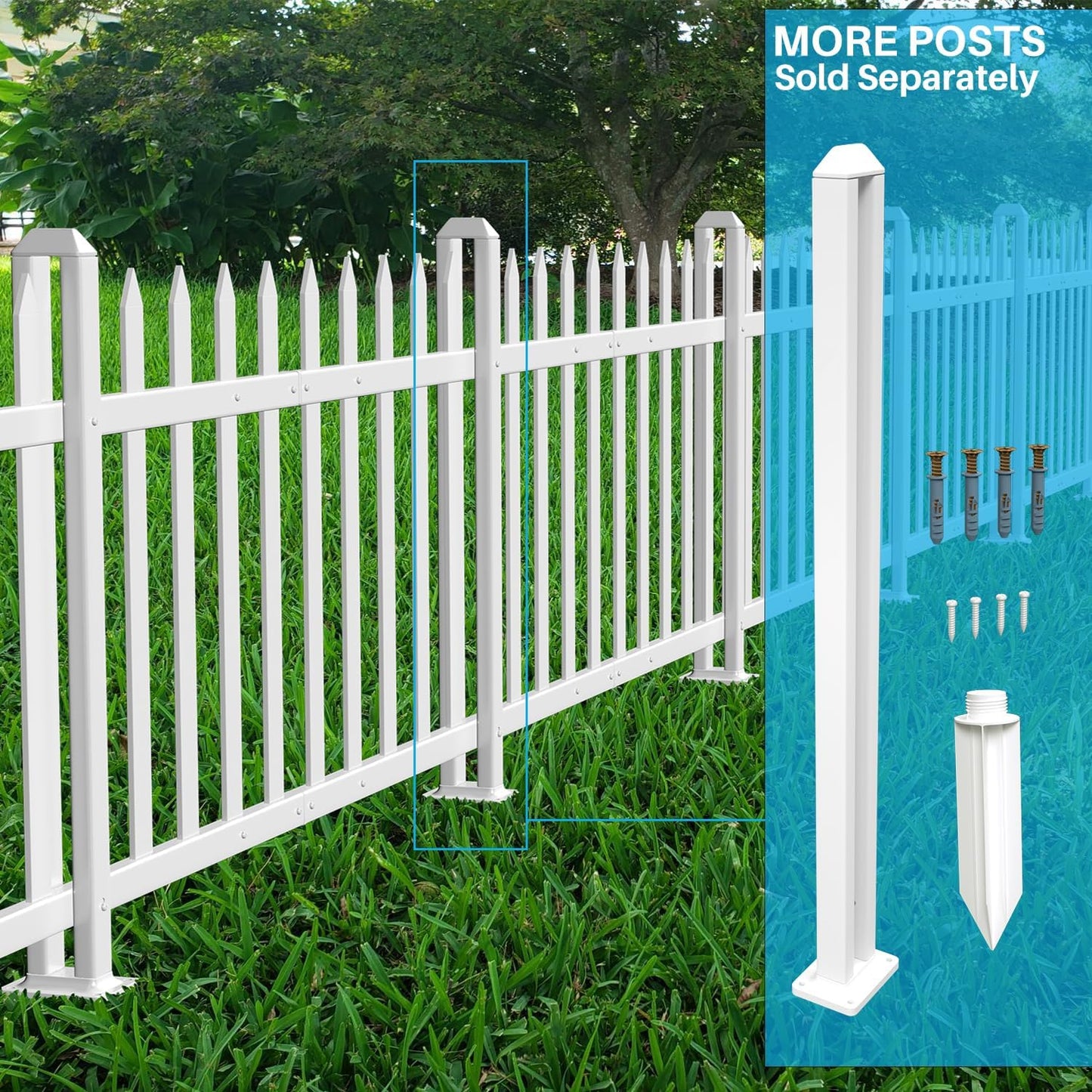 Patio 7 Sets Vinyl Picket Fence Panels 36" H x 84" W White PVC Decorative Fence for Front Yard