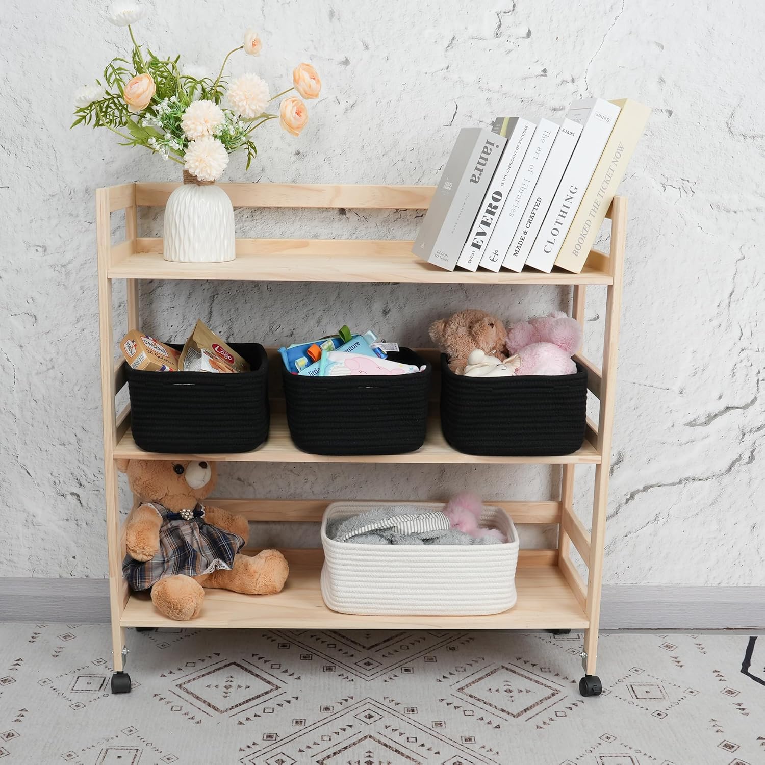 Small Woven Storage Baskets 13“X9”X5“ Decorative Rope Bins for Organizing Shelves, Closets, and