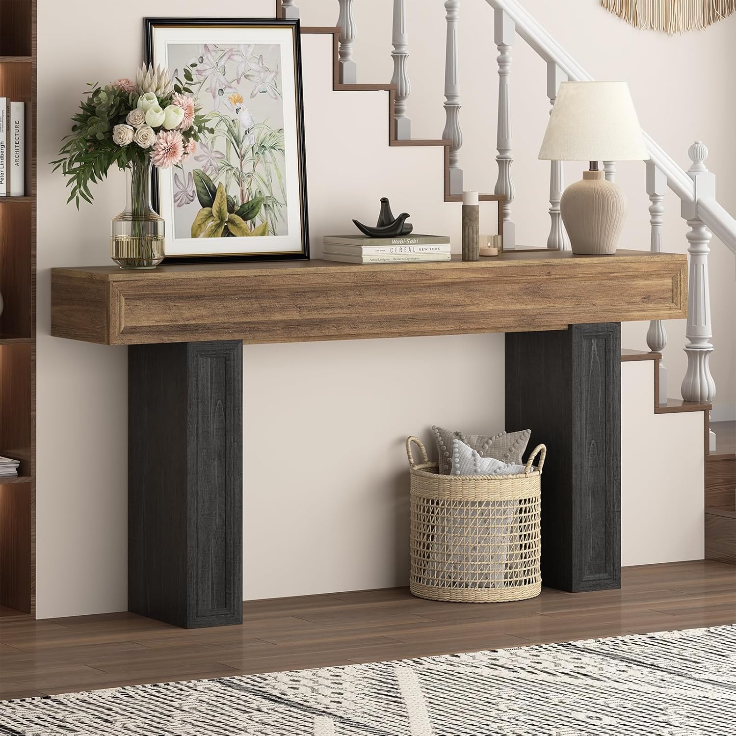 Rresyet 63 Inch Long Console Table, Sofa Table Behind Sofa, Wooden Entryway Table, Farmhouse