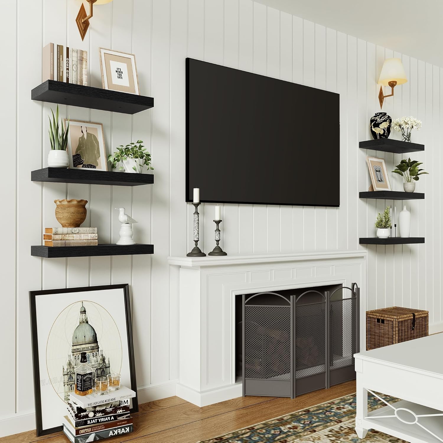 Black Floating Shelves for Wall, 16 inchs x 6.7” deep x 1.4” Wall Shelf for Bathroom Bedroom