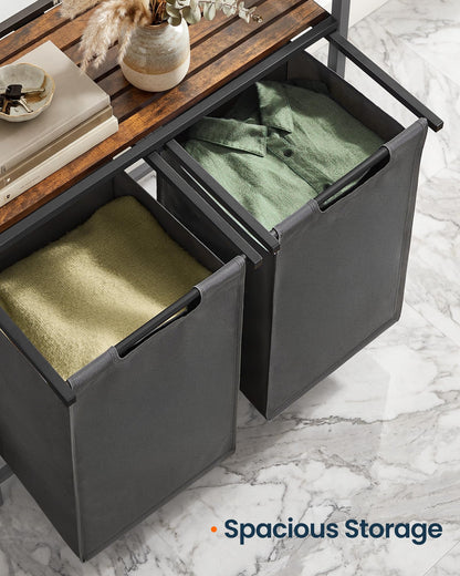 SONGMICS HOME Laundry Basket Sorter with Storage Shelf, Laundry Hamper with Metal Frame, 2 x 12.1