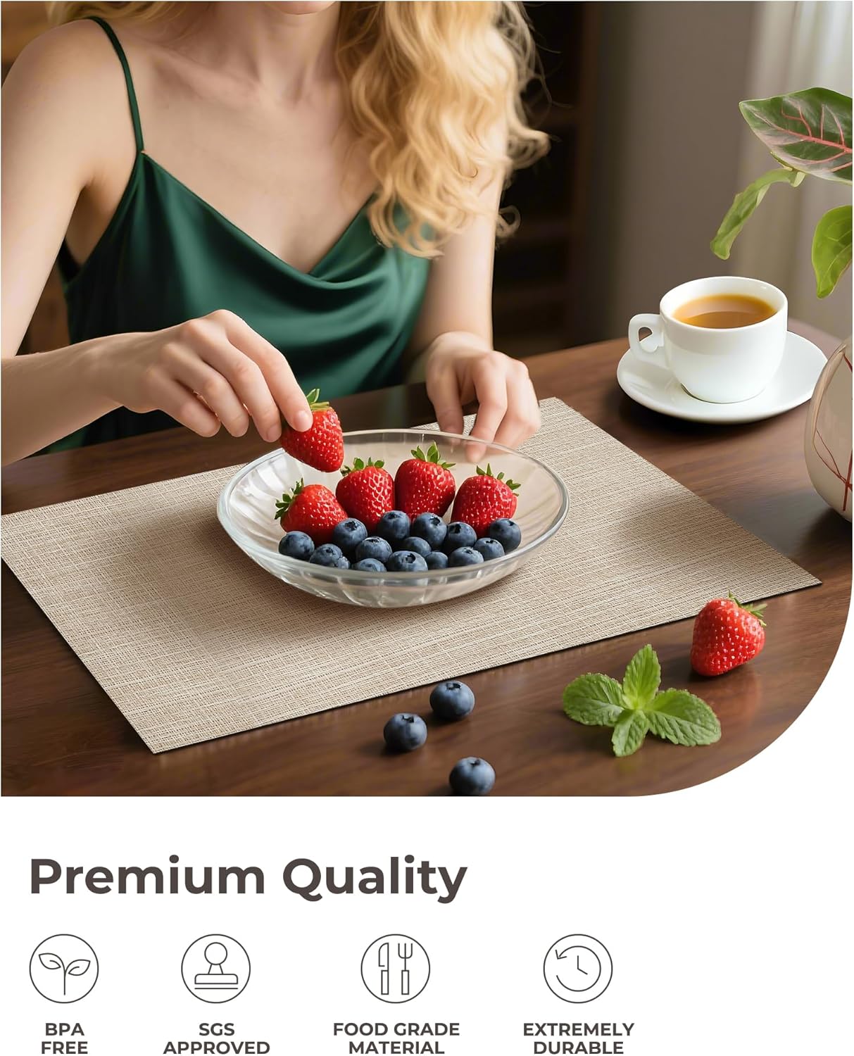 Leetaltree Beige Placemats Set of 6 - Heat Resistant Non-Slip Place mats for Dining Table, Washable