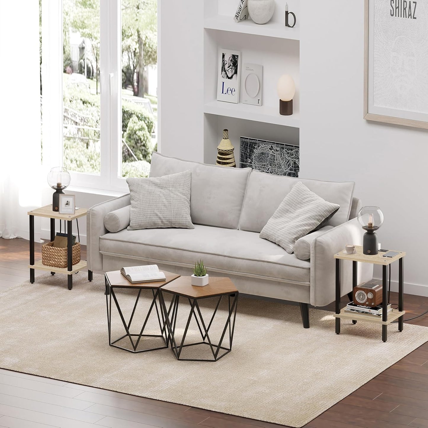 TUTOTAK End Table with Charging Station, Small Side Table with Outlets, Nightstand Bedside Table