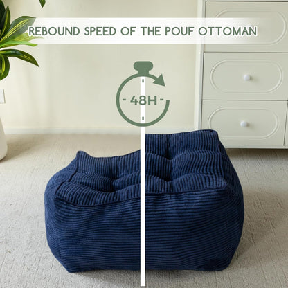 HIGOGOGO Square Stuffed Pouf Ottoman, Corduroy Poufs with Foam Chunk Filling, Furry and Fluffy Pouf