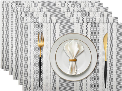 Vinyl Plastic Placemats Set of 6 Washable Heat Resistant Non-Slip Elegant Indoor Outdoor Kitchen