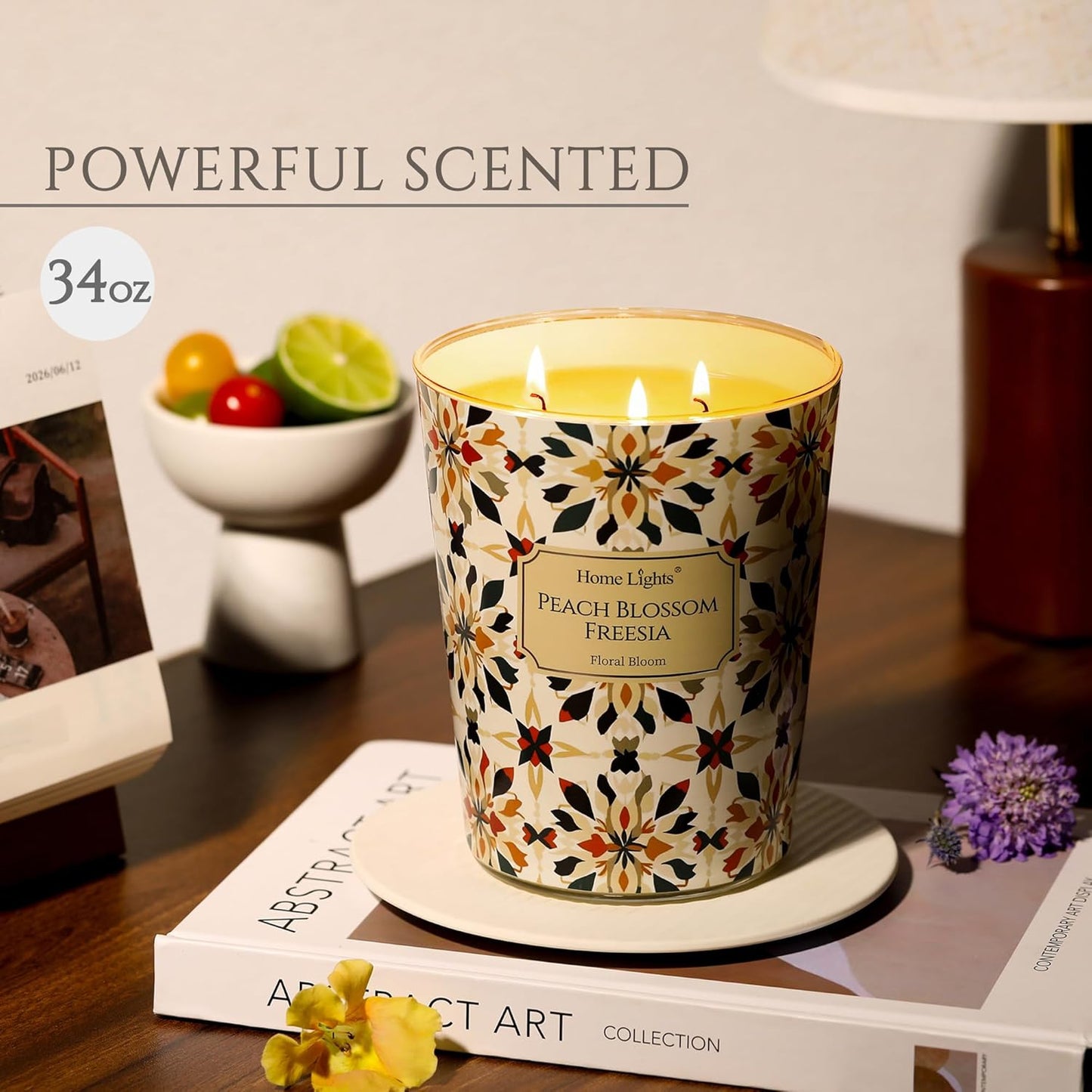 HomeLights 3-Wick Candles for Home Scented - 34oz Soy Wax Blend Candle Long-Lasting Fragrance