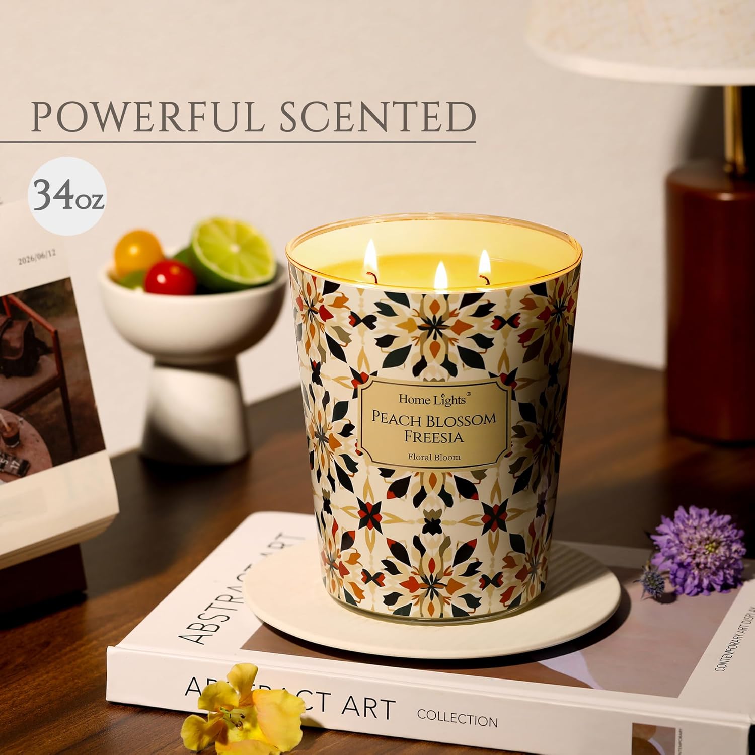 HomeLights 3-Wick Candles for Home Scented - 34oz Soy Wax Blend Candle Long-Lasting Fragrance