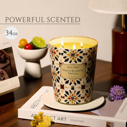 HomeLights 3-Wick Candles for Home Scented - 34oz Soy Wax Blend Candle Long-Lasting Fragrance
